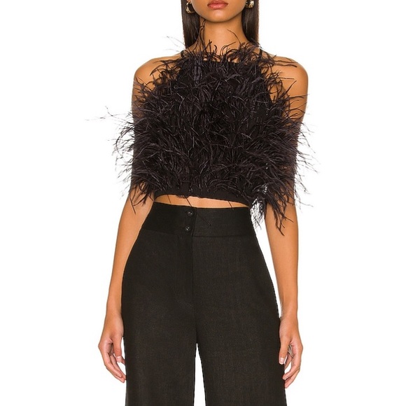 NWT Cult Gaia Black Joey Feather Crop Top -S - Picture 5 of 8
